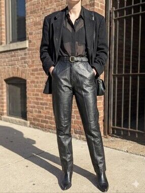 Vintage 90s Black Leather Moto Pants High Rise Tapered 24/25" Waist Minimalist